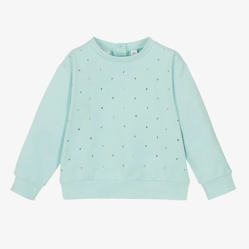 Girls Blue Cotton Diamanté Sweatshirt