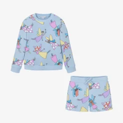 Girls Blue Cotton Fairies Shorts Set