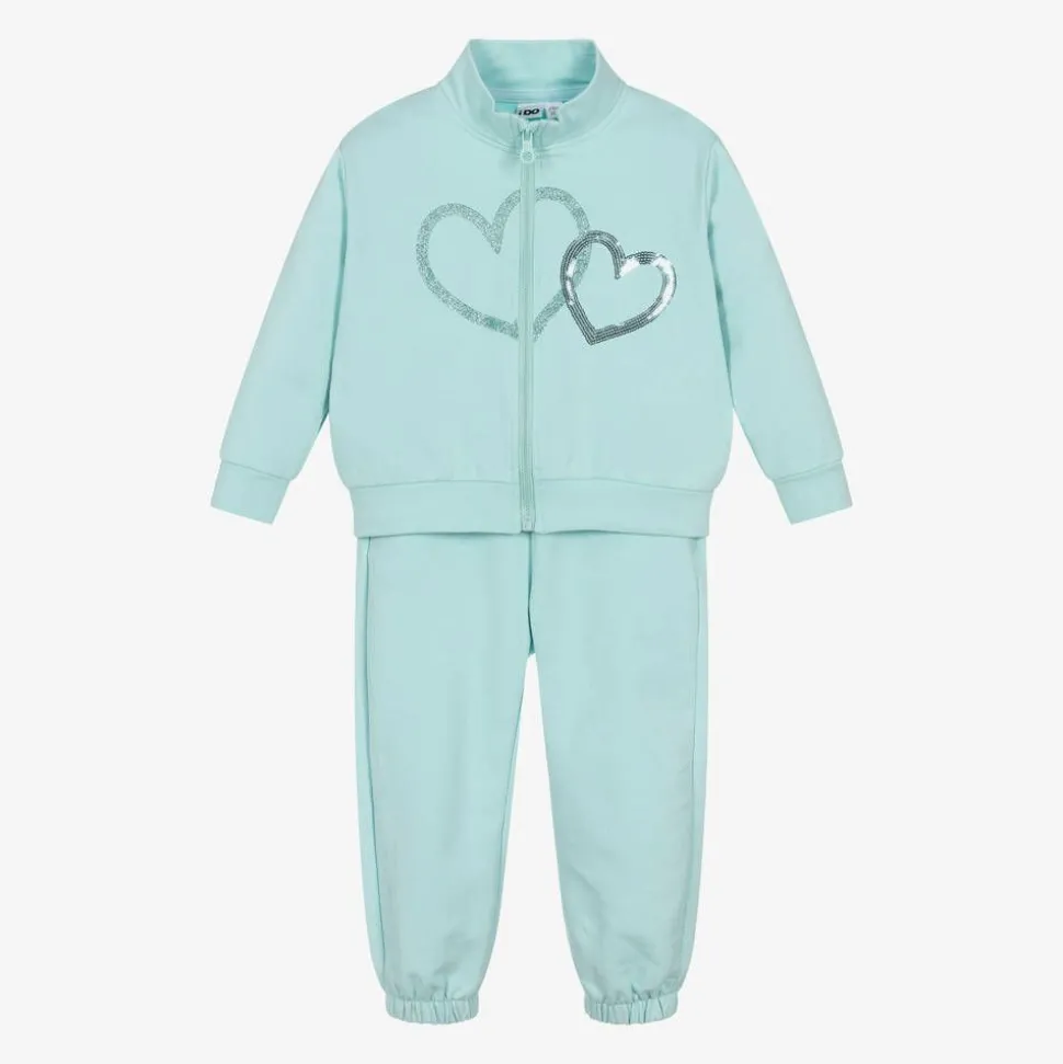 Girls Blue Cotton Heart Tracksuit