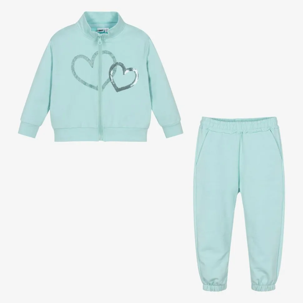 Girls Blue Cotton Heart Tracksuit