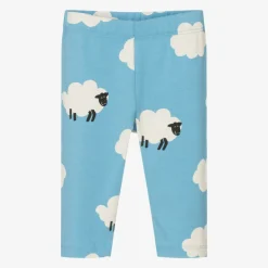 Girls Blue Cotton Sheep Leggings