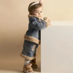 Girls Blue Denim Teddy Bear Jacket