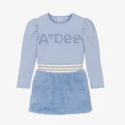 Girls Blue Faux Fur Skirt Set
