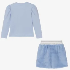 Girls Blue Faux Fur Skirt Set