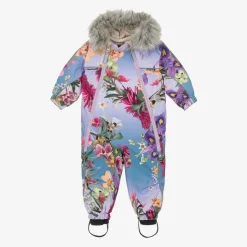 Girls Blue Floral Snowsuit