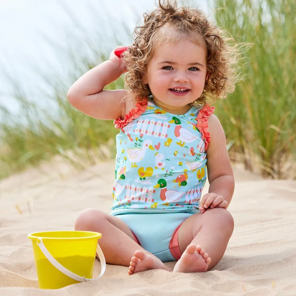 Girls Blue Happy Nappy Swimsuit (UPF50+)