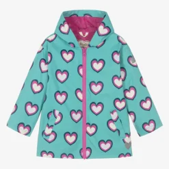 Girls Blue Heart Print Raincoat
