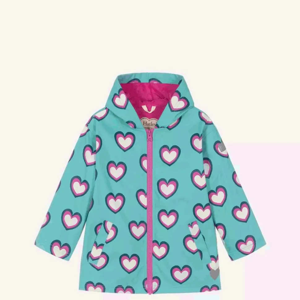Girls Blue Heart Print Raincoat
