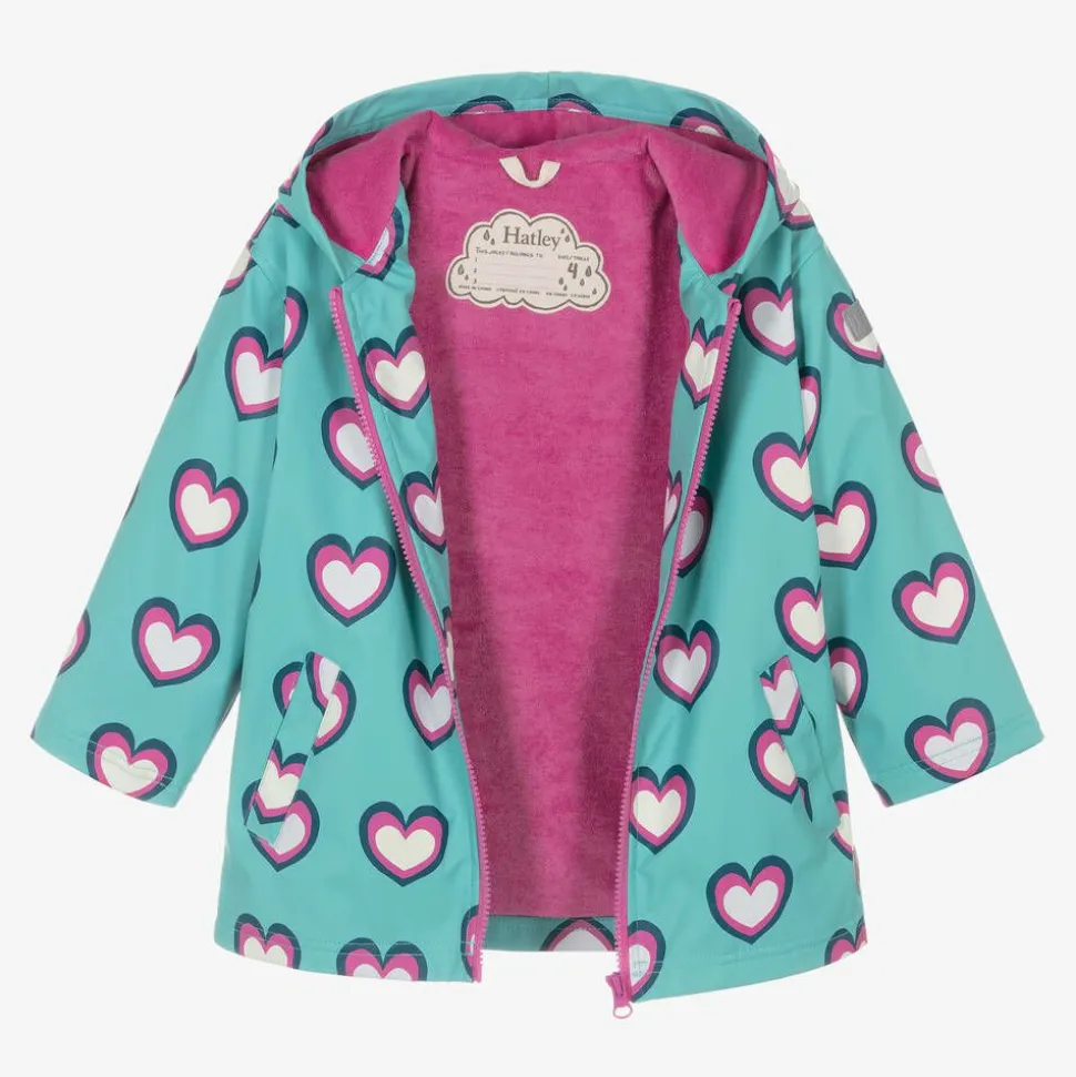 Girls Blue Heart Print Raincoat