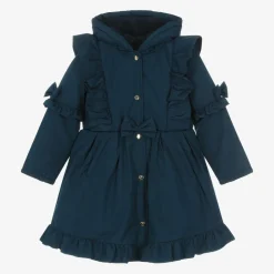 Girls Blue Hooded Bow Coat