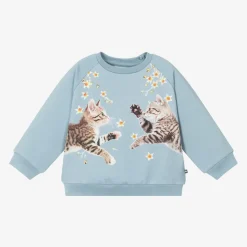 Girls Blue Kitten Cotton Sweatshirt