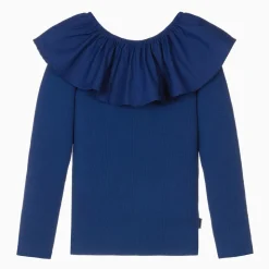 Girls Blue Organic Cotton Ruffle Top
