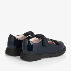 Girls Blue Patent Leather Bow Shoes