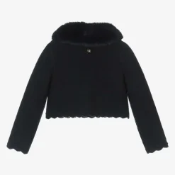 Girls Blue Plush Collar Cardigan