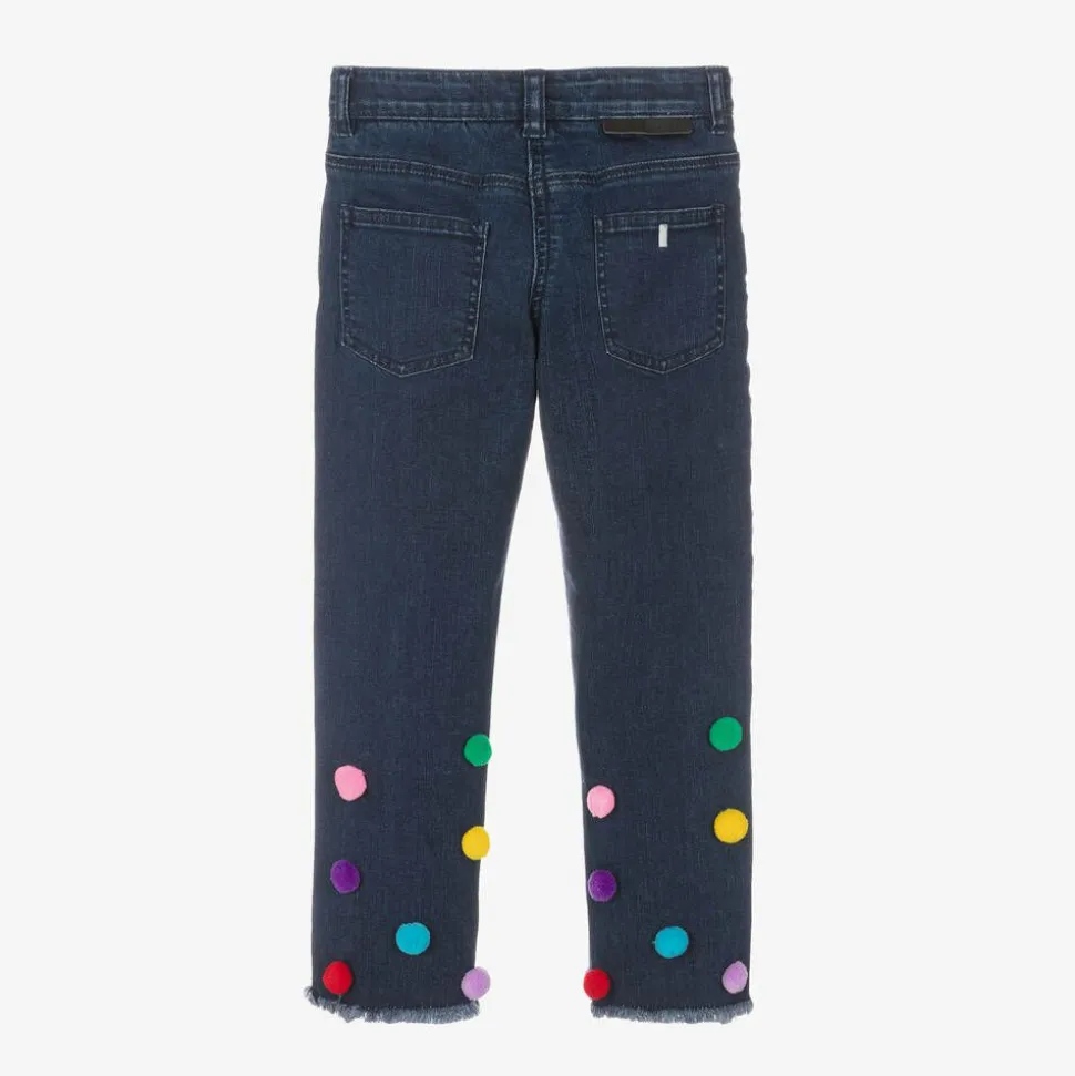 Girls Blue Pom-Pom Denim Jeans