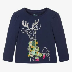 Girls Blue Reindeer Top