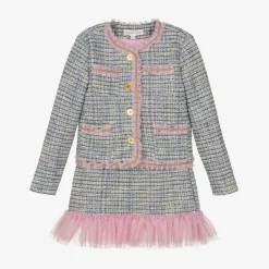 Girls Blue Tweed Skirt Set