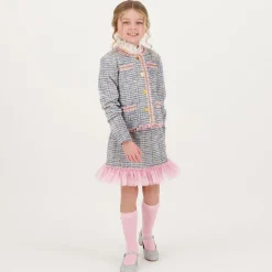 Girls Blue Tweed Skirt Set