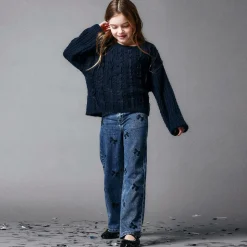 Girls Blue Wide Leg Bow Jeans