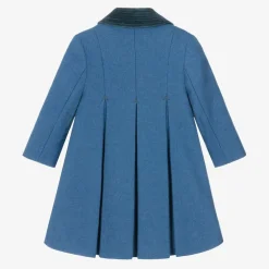 Girls Blue Wool & Velvet Coat