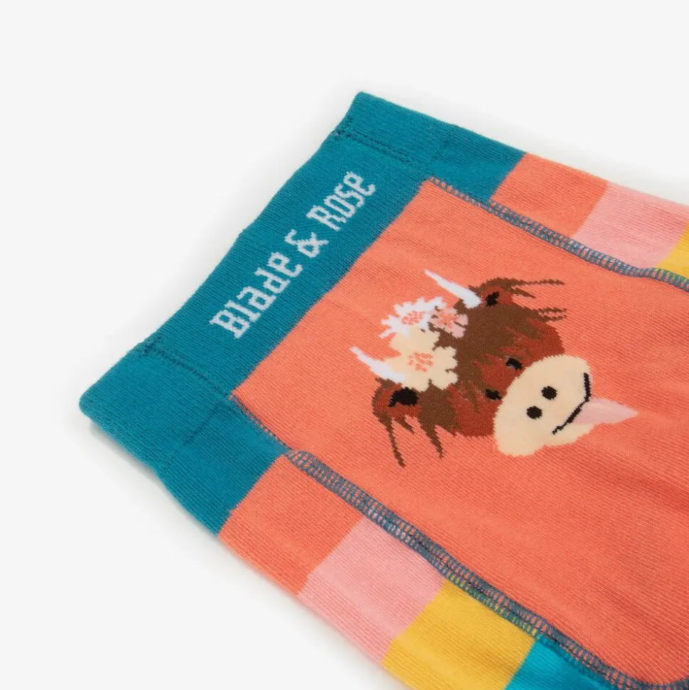 Girls Bonnie Highland Cow Striped Leggings