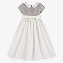 Girls Bronze Satin & Ivory Tulle Dress
