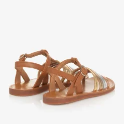 Girls Brown & Metallic Leather Sandals