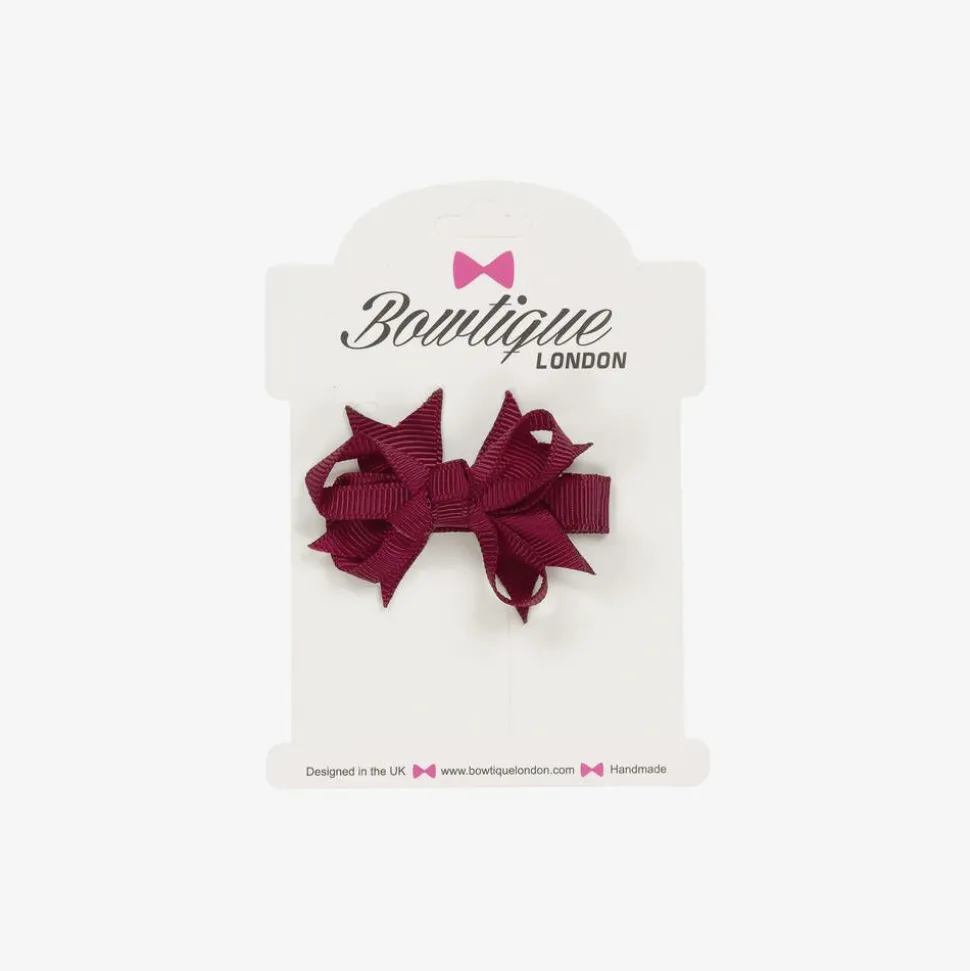 Girls Burgundy Red Bow Hair Clip (4cm)