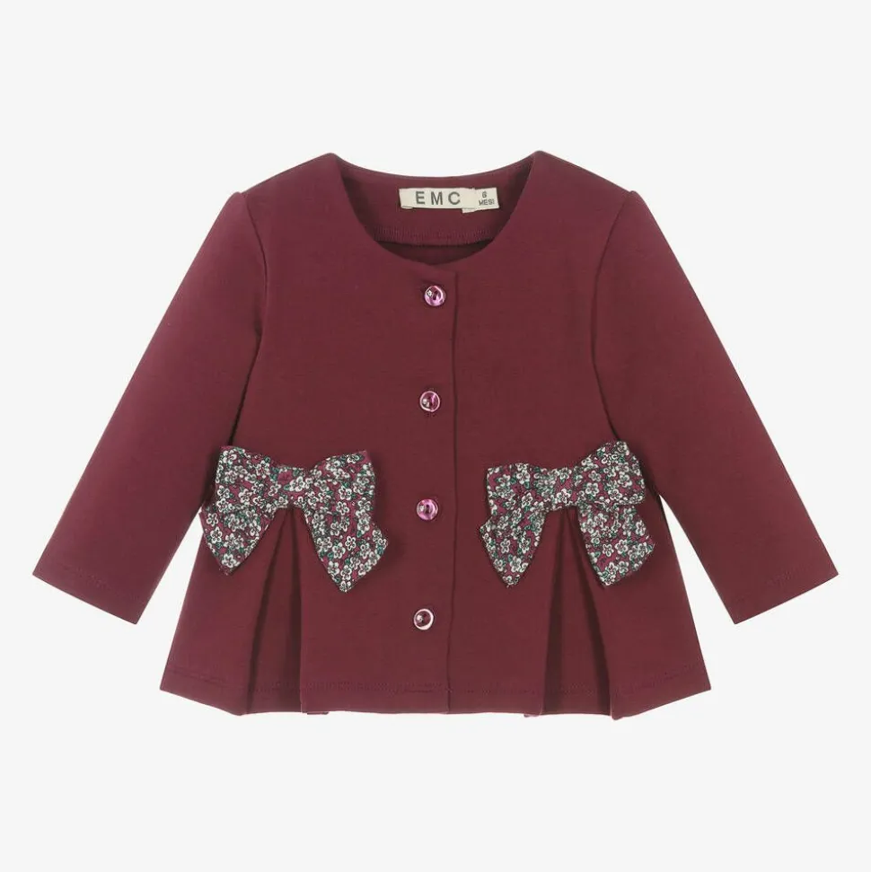 Girls Burgundy Red Cotton Cardigan
