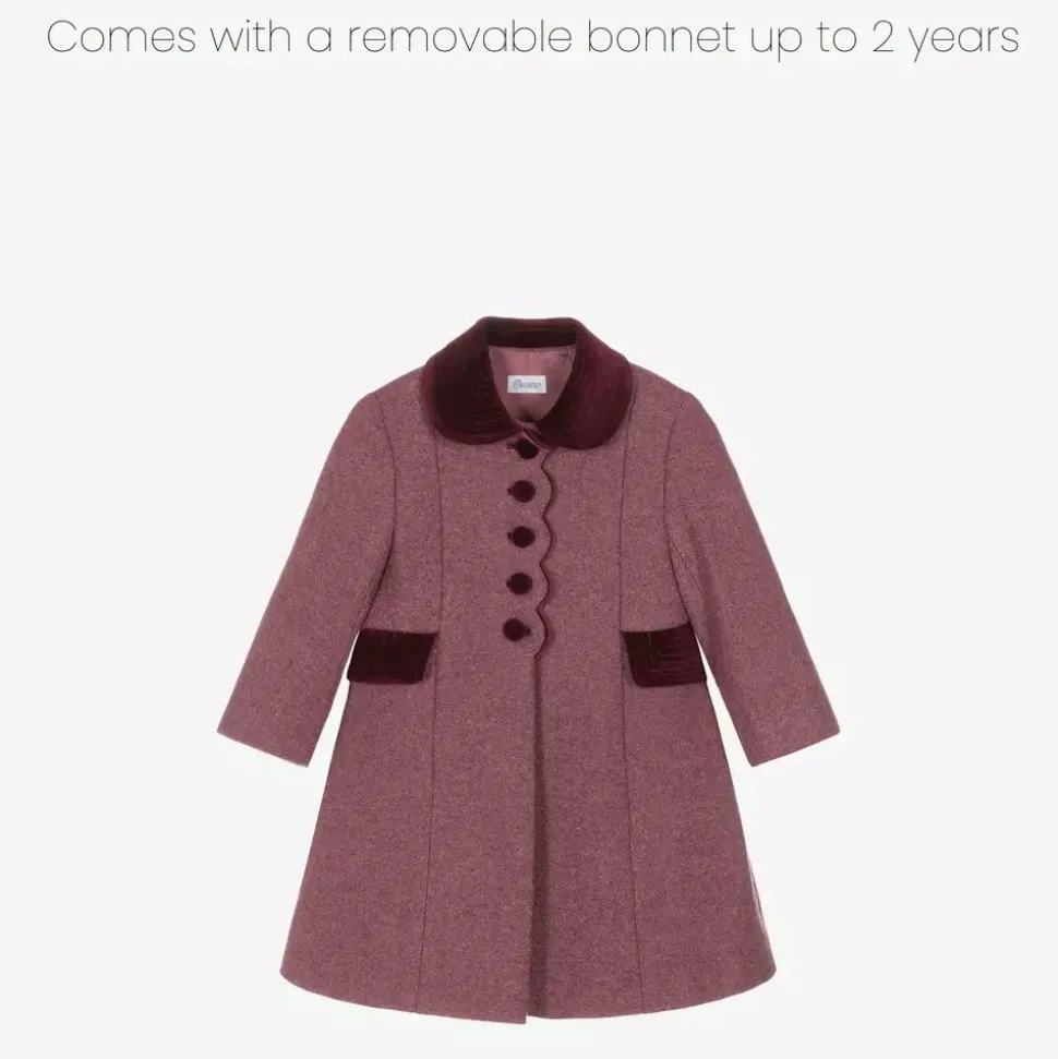 Girls Burgundy Red Wool & Velvet Coat