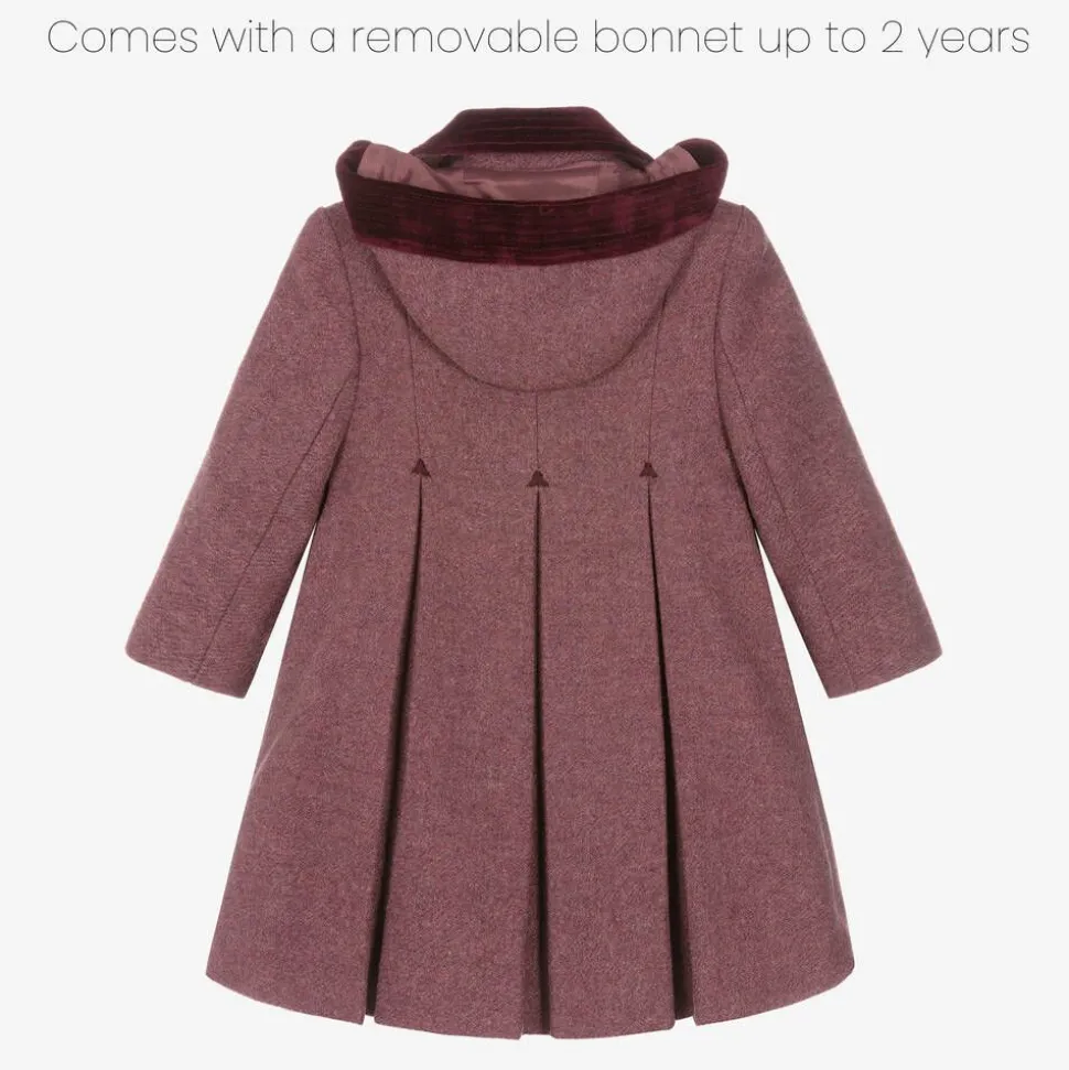 Girls Burgundy Red Wool & Velvet Coat