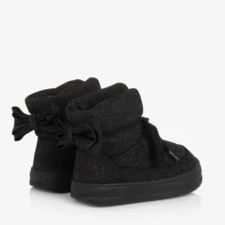 Girls Glittery Black Quilted Boots