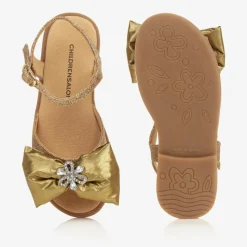 Girls Glittery Gold Satin Bow Sandals