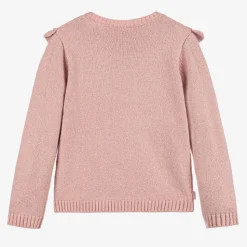 Girls Glittery Pink Cotton Knit Sweater