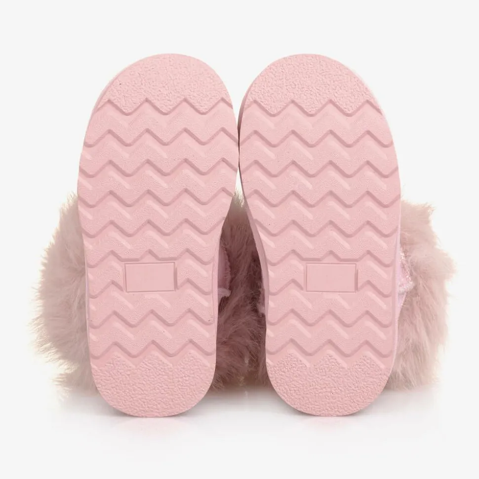 Girls Glittery Pink Faux Fur Boots