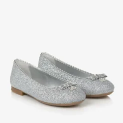 Girls Glittery Silver Leather DG Pumps