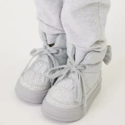 Girls Glittery Silver Quilted Boots