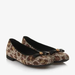 Girls Gold & Brown Leopard Stud Pumps