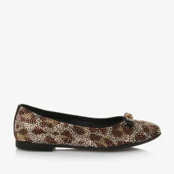 Girls Gold & Brown Leopard Stud Pumps