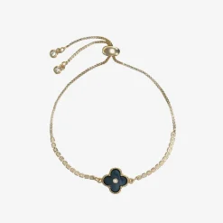 Girls Gold & Black Clover Bracelet