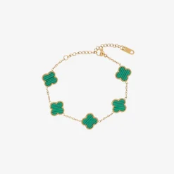 Girls Gold & Green Clover Bracelet