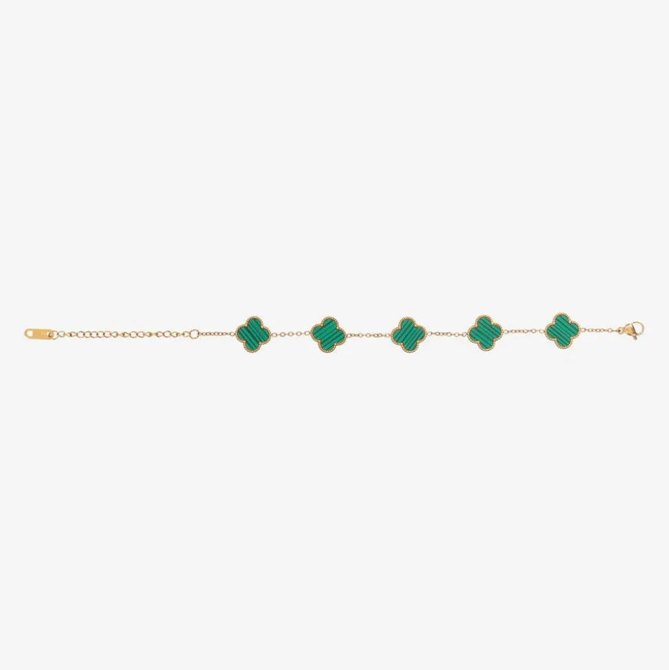 Girls Gold & Green Clover Bracelet