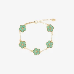 Girls Gold & Green Flower Bracelet