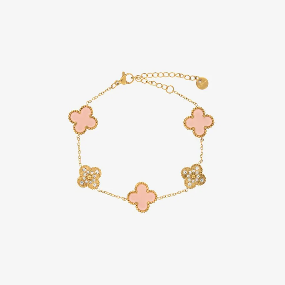 Girls Gold & Pink Clover Bracelet