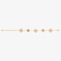 Girls Gold & Pink Clover Bracelet