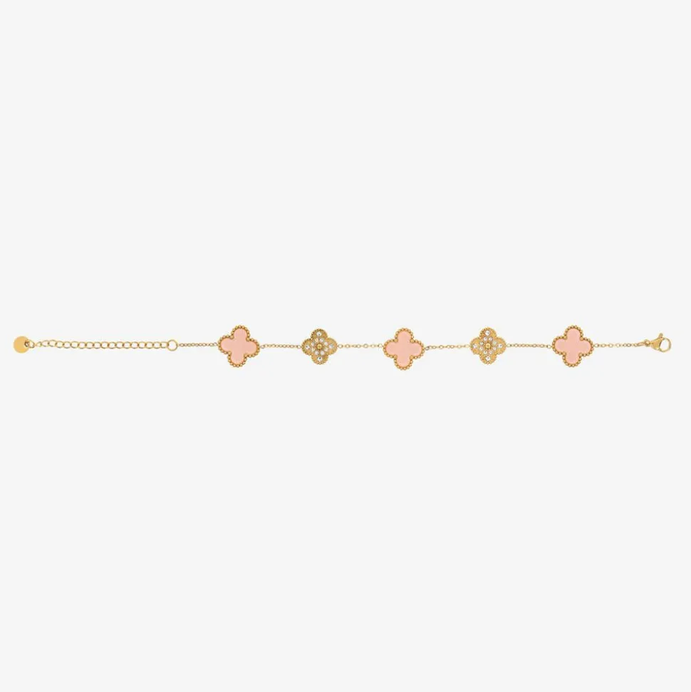 Girls Gold & Pink Clover Bracelet