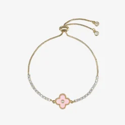 Girls Gold & Pink Clover Bracelet