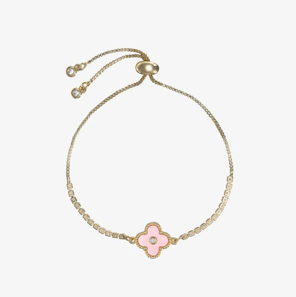 Girls Gold & Pink Clover Bracelet