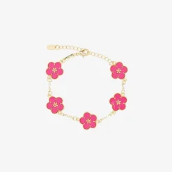 Girls Gold & Pink Flower Bracelet