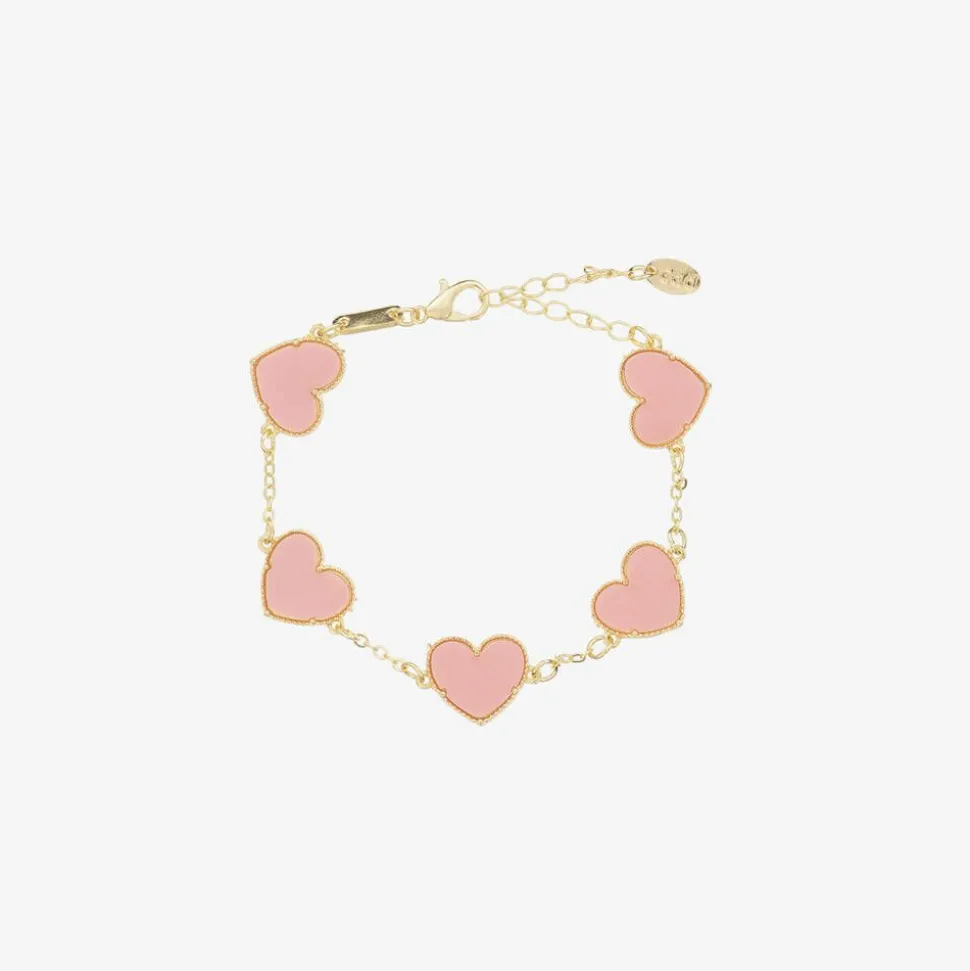 Girls Gold & Pink Heart Bracelet